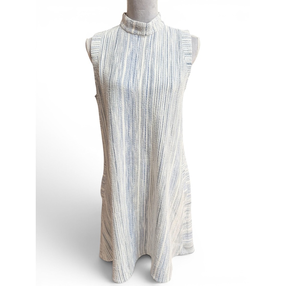 ME+EM Blue White Striped Sleeveless A-line Shift Dress Minimalist Classic Size 8